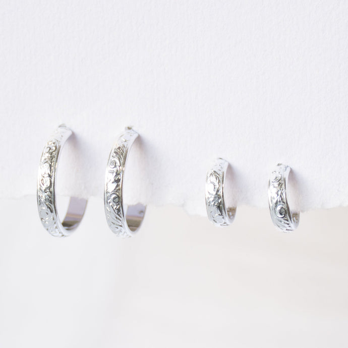 Silver Floral Hoops